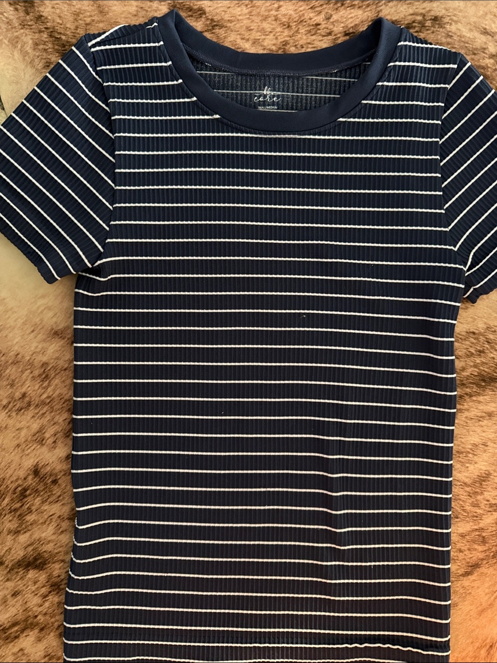 BKE Navy & White Striped Ribbed Short Sleeve Tee